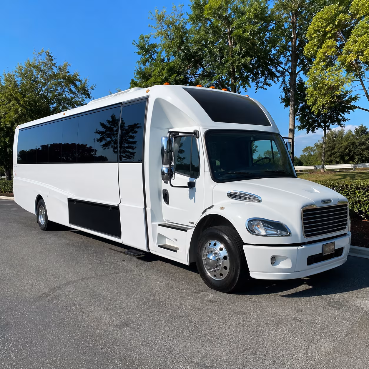 Passenger seating aboard a party bus rental serving Concord