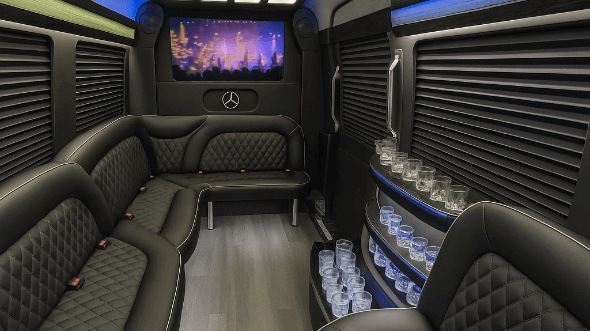 Interior of Charter Bus Company Brentwood's 14 Passenger Sprinter Limousine in Brentwood