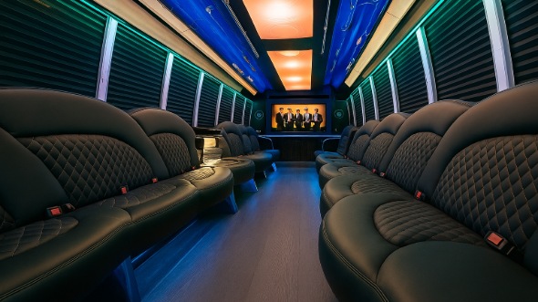 Interior of Charter Bus Company Brentwood's 25 Passenger Party Bus in Brentwood