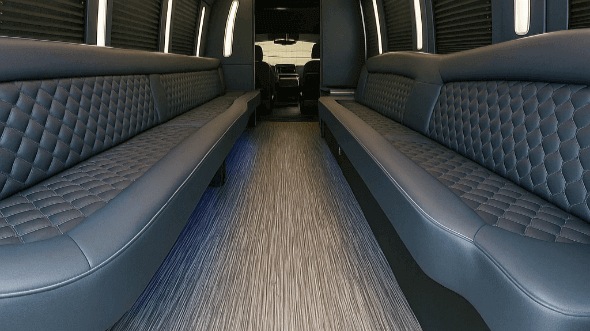 Interior of Charter Bus Company Brentwood's 30 Passenger Party Bus in Brentwood