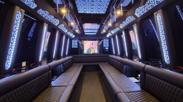 Interior of Charter Bus Company Hayward's 30 Passenger Party Bus in Hayward